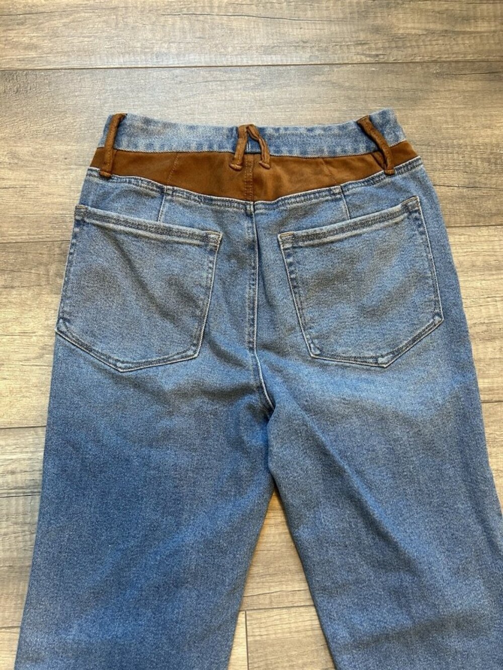 Good American Women's Jeans Icon Mixed Media Denim Faux Suede Size 4/27 western - Picture 9 of 11